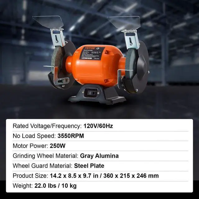 Alt view image 8 of 8 - VEVOR Bench Grinder, 6 inch Single Speed Bench Grinder with 2.1A Brushless Motor 3550 RPM, Table Grinder with 36/80-Grit Aluminum Oxide Grinding Wheels, Adjustable Eye Shield for Grinding, Sharpening