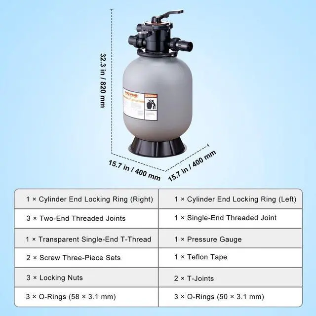 Alt view image 8 of 15 - VEVOR Sand Filter, 16-inch, Up to 35 GPM Flow Rate, Above Inground Swimming Pool Sand Filter System with 7-Way Multi-Port Valve, Filter, Backwash, Rinse, Recirculate, Waste, Winter, Closed Functions