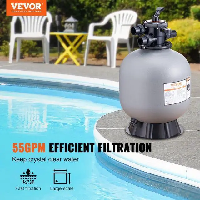 Alt view image 3 of 8 - VEVOR Sand Filter, 22-inch, Up to 55 GPM Flow Rate, Above Inground Swimming Pool Sand Filter System with 7-Way Multi-Port Valve, Filter, Backwash, Rinse, Recirculate, Waste, Winter, Closed Functions