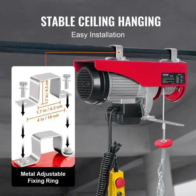 Alt view image 7 of 8 - VEVOR Electric Hoist, 1760 lbs Lifting Capacity, 1450W 110V Electric Steel Wire Winch with 14ft Wired Remote Control, 40ft Single Cable Lifting Height & Pure Copper Motor, for Garage Warehouse Factory