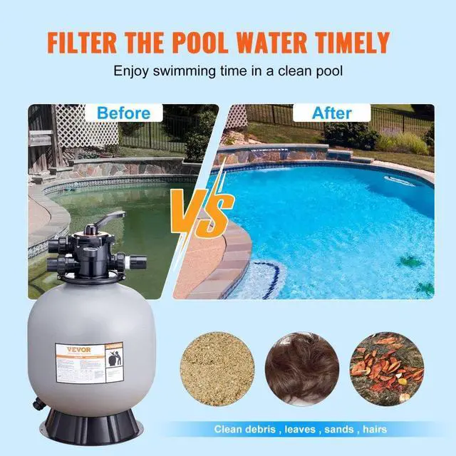 Alt view image 7 of 8 - VEVOR Sand Filter, 22-inch, Up to 55 GPM Flow Rate, Above Inground Swimming Pool Sand Filter System with 7-Way Multi-Port Valve, Filter, Backwash, Rinse, Recirculate, Waste, Winter, Closed Functions