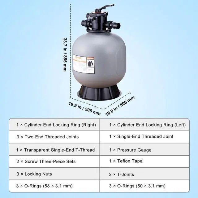 Alt view image 8 of 8 - VEVOR Sand Filter, 22-inch, Up to 55 GPM Flow Rate, Above Inground Swimming Pool Sand Filter System with 7-Way Multi-Port Valve, Filter, Backwash, Rinse, Recirculate, Waste, Winter, Closed Functions