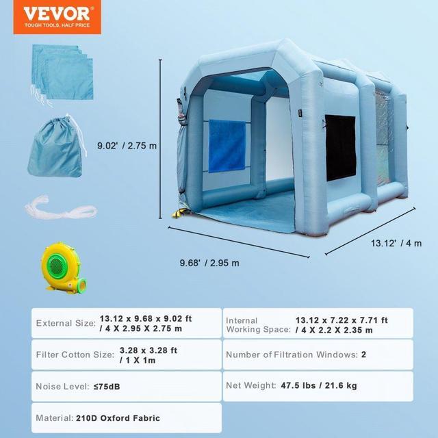 Alt view image 8 of 8 - VEVOR Inflatable Paint Booth, 13x10x9ft Inflatable Spray Booth, High Powerful 900W Blowers Spray Booth Tent, Car Paint Tent Air Filter System for Car Parking Tent Workstation Motorcycle Garage