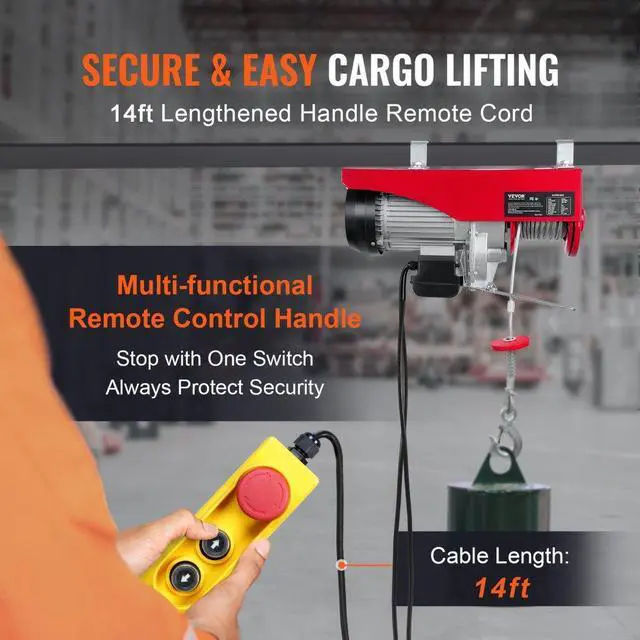Alt view image 4 of 8 - VEVOR Electric Hoist, 440 lbs Lifting Capacity, 480W 110V Electric Steel Wire Winch with 14ft Wired Remote Control, 40ft Single Cable Lifting Height & Pure Copper Motor, for Garage Warehouse Factory