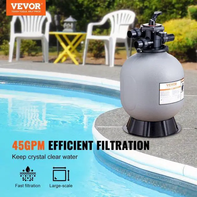 Alt view image 3 of 15 - VEVOR Sand Filter, 19-inch, Up to 45 GPM Flow Rate, Above Inground Swimming Pool Sand Filter System with 7-Way Multi-Port Valve, Filter, Backwash, Rinse, Recirculate, Waste, Winter, Closed Functions
