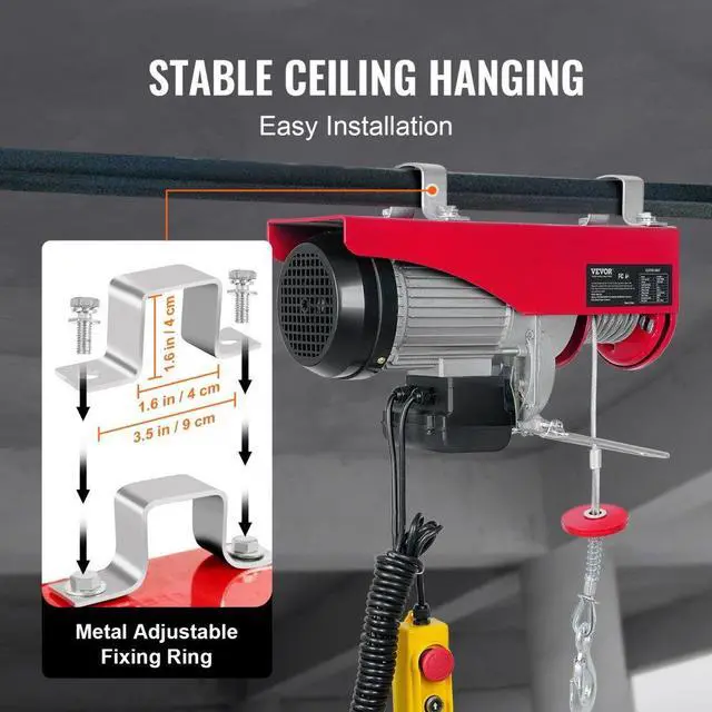 Alt view image 7 of 8 - VEVOR Electric Hoist, 440 lbs Lifting Capacity, 480W 110V Electric Steel Wire Winch with 14ft Wired Remote Control, 40ft Single Cable Lifting Height & Pure Copper Motor, for Garage Warehouse Factory