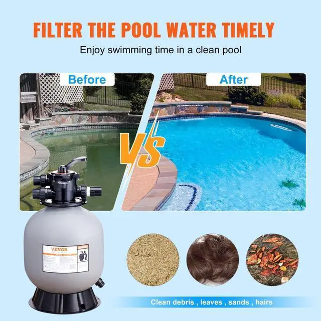 Alt view image 7 of 15 - VEVOR Sand Filter, 19-inch, Up to 45 GPM Flow Rate, Above Inground Swimming Pool Sand Filter System with 7-Way Multi-Port Valve, Filter, Backwash, Rinse, Recirculate, Waste, Winter, Closed Functions