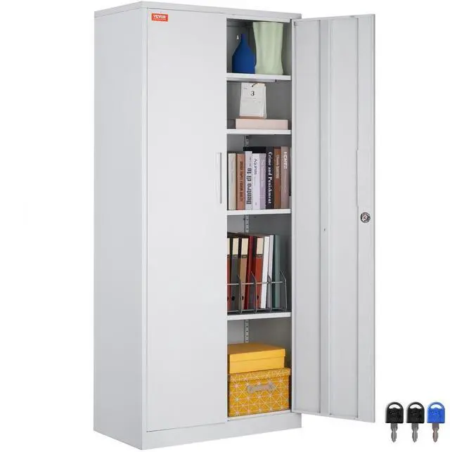Alt view image 2 of 8 - VEVOR Metal Storage Cabinet with 2 Magnetic Doors and 4 Adjustable Shelves, 200 lbs Capacity per Shelf, Locking Steel Storage Cabinet, 71'' Metal Cabinet with 3 Keys, for Office, Garage, Home, White