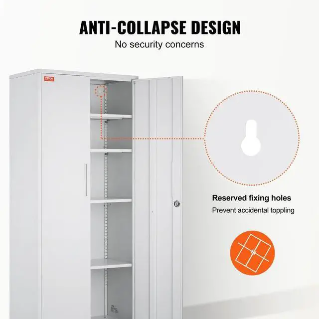 Alt view image 6 of 8 - VEVOR Metal Storage Cabinet with 2 Magnetic Doors and 4 Adjustable Shelves, 200 lbs Capacity per Shelf, Locking Steel Storage Cabinet, 71'' Metal Cabinet with 3 Keys, for Office, Garage, Home, White