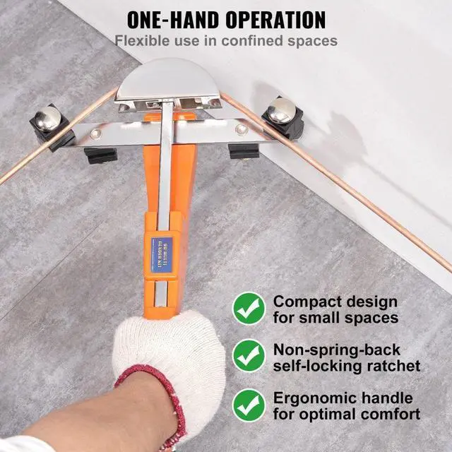 Alt view image 3 of 7 - VEVOR Pipe Tube Bender, 1/4"-7/8" O.D. Ratcheting Tubing Bender, 90° Forward/Reverse Pipes Bending Tools with 7 Dies and Pipe Cutter for HVAC Air Conditioning Refrigerator Repair