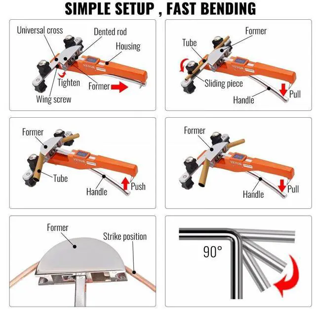 Alt view image 7 of 7 - VEVOR Pipe Tube Bender, 1/4"-7/8" O.D. Ratcheting Tubing Bender, 90° Forward/Reverse Pipes Bending Tools with 7 Dies and Pipe Cutter for HVAC Air Conditioning Refrigerator Repair
