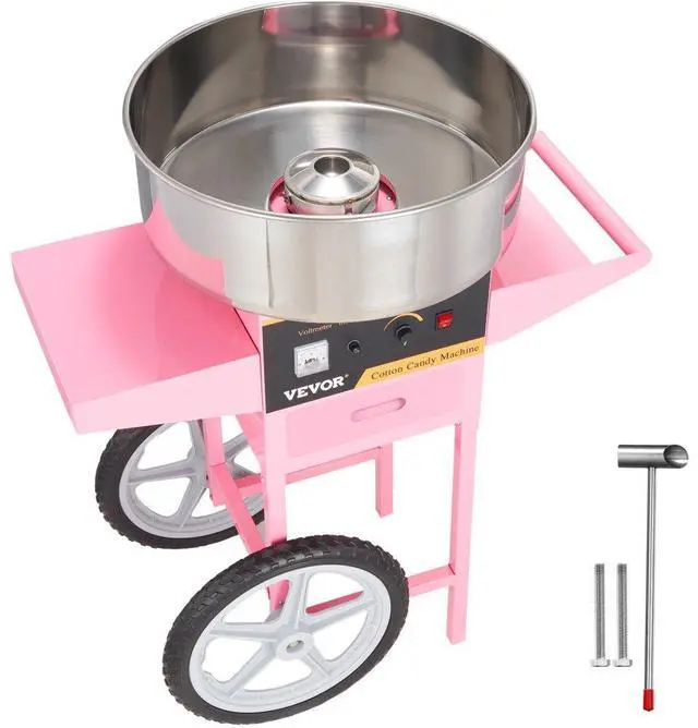 Main image of VEVOR Electric Cotton Candy Machine with Cart, 1000W Commercial Floss Maker with Stainless Steel Bowl, Sugar Scoop and Drawer, Perfect for Home, Kids Birthday, Family Party, Pink