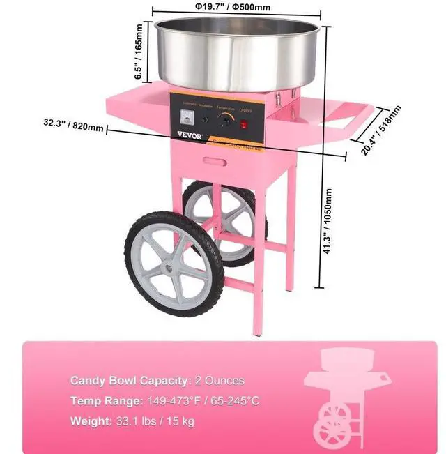 Alt view image 7 of 14 - VEVOR Electric Cotton Candy Machine with Cart, 1000W Commercial Floss Maker with Stainless Steel Bowl, Sugar Scoop and Drawer, Perfect for Home, Kids Birthday, Family Party, Pink