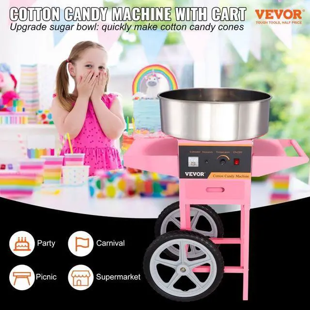 Alt view image 6 of 14 - VEVOR Electric Cotton Candy Machine with Cart, 1000W Commercial Floss Maker with Stainless Steel Bowl, Sugar Scoop and Drawer, Perfect for Home, Kids Birthday, Family Party, Pink