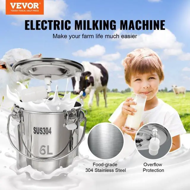 Alt view image 2 of 7 - VEVOR Goat Milking Machine, 6 L 304 Stainless Steel Bucket, Electric Automatic Pulsation Vacuum Milker, Portable Milker with Food-grade Silicone Cups and Tubes, Adjustable Suction for Cows and Sheep