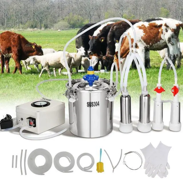 Main image of VEVOR Goat Milking Machine, 6 L 304 Stainless Steel Bucket, Electric Automatic Pulsation Vacuum Milker, Portable Milker with Food-grade Silicone Cups and Tubes, Adjustable Suction for Cows and Sheep