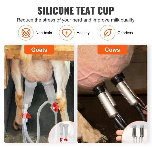 Alt view image 5 of 7 - VEVOR Goat Milking Machine, 6 L 304 Stainless Steel Bucket, Electric Automatic Pulsation Vacuum Milker, Portable Milker with Food-grade Silicone Cups and Tubes, Adjustable Suction for Cows and Sheep