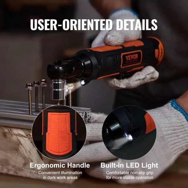 Alt view image 5 of 7 - VEVOR 3/8" Cordless Electric Ratchet Wrench Set, 12V 33 Ft-lbs Power Ratchet Tool Kit, 45-Min Fast Charge, 2-Pack 2.0Ah Battery, Built-in LED Light, Variable Speed Trigger, 10 Sockets