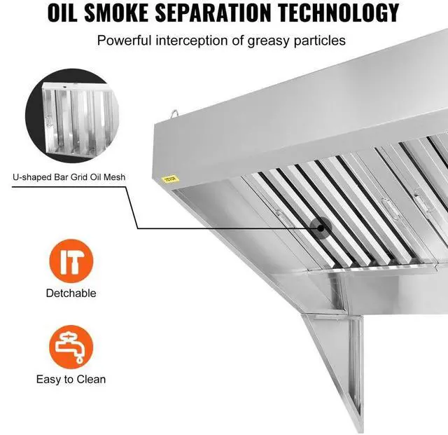 Alt view image 4 of 14 - VEVOR Commercial Exhaust Hood, 4FT Food Truck Hood Exhaust, 201 Stainless Steel Concession Trailer Hood with 2 Detachable U-shaped Grid Oil Filter Mesh, Rust Resistant Vent Hood for Kitchen Restaurant