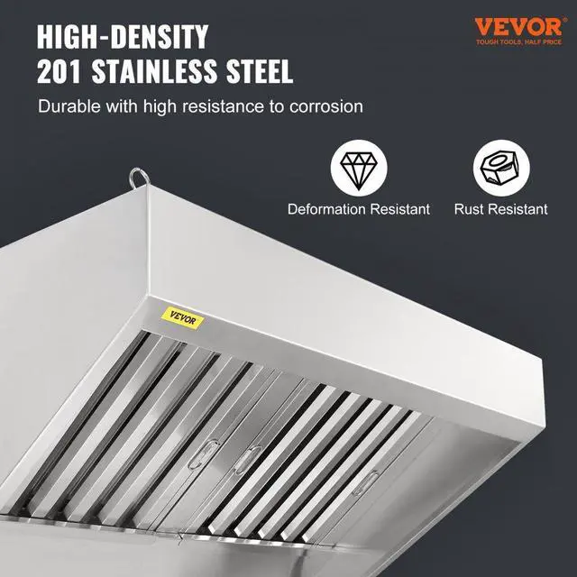 Alt view image 6 of 14 - VEVOR Commercial Exhaust Hood, 4FT Food Truck Hood Exhaust, 201 Stainless Steel Concession Trailer Hood with 2 Detachable U-shaped Grid Oil Filter Mesh, Rust Resistant Vent Hood for Kitchen Restaurant