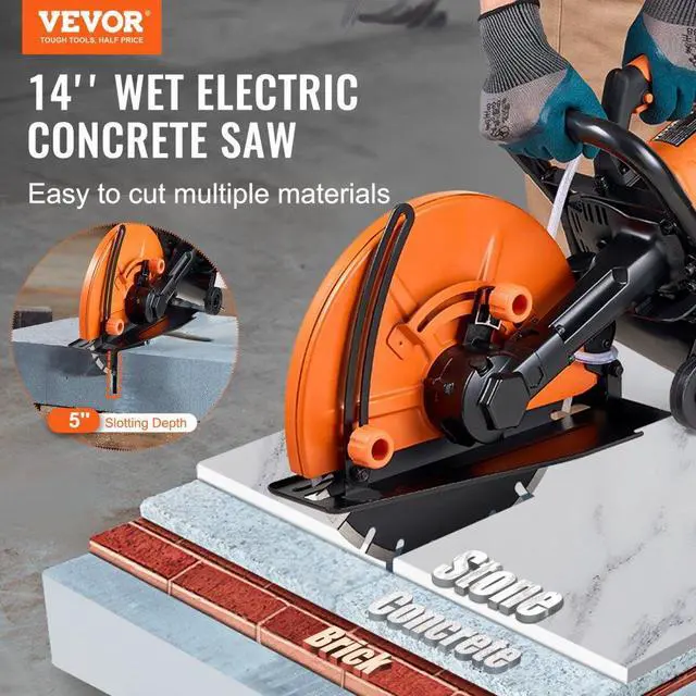 Alt view image 2 of 7 - VEVOR Electric Concrete Saw, 14 in Circular Saw Cutter with 5 in Cutting Depth, Wet/Dry Disk Saw Cutter Includes Water Line, Pump and Blade, for Stone, Brick, Porcelain, Concrete, 3200W/15A Motor