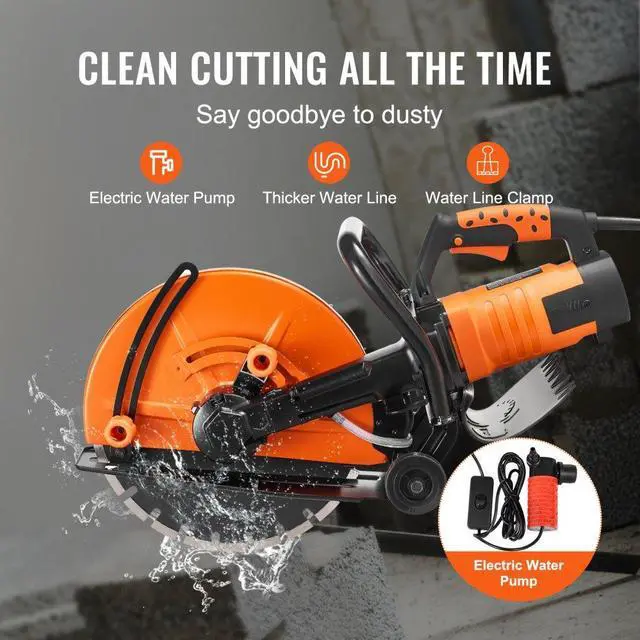 Alt view image 3 of 7 - VEVOR Electric Concrete Saw, 14 in Circular Saw Cutter with 5 in Cutting Depth, Wet/Dry Disk Saw Cutter Includes Water Line, Pump and Blade, for Stone, Brick, Porcelain, Concrete, 3200W/15A Motor