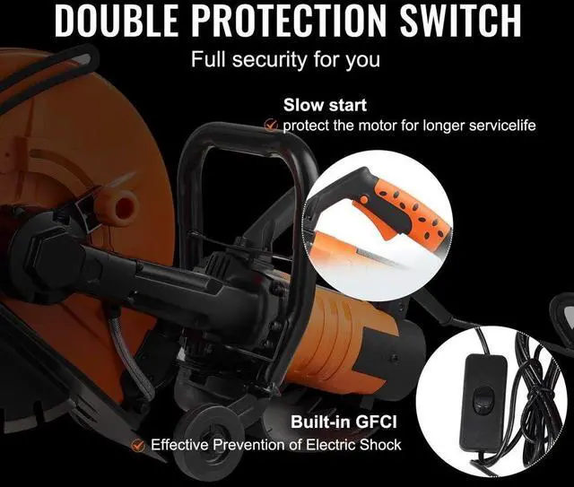Alt view image 5 of 7 - VEVOR Electric Concrete Saw, 14 in Circular Saw Cutter with 5 in Cutting Depth, Wet/Dry Disk Saw Cutter Includes Water Line, Pump and Blade, for Stone, Brick, Porcelain, Concrete, 3200W/15A Motor