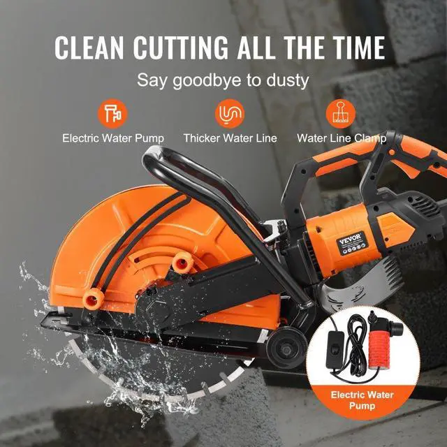 Alt view image 3 of 7 - VEVOR Electric Concrete Saw, 16 in, 3200 W 15 A Motor Circular Saw Cutter with Max. 6 in Adjustable Cutting Depth, Wet Disk Saw Cutter Includes Water Line, Pump and Blade, for Stone, Brick