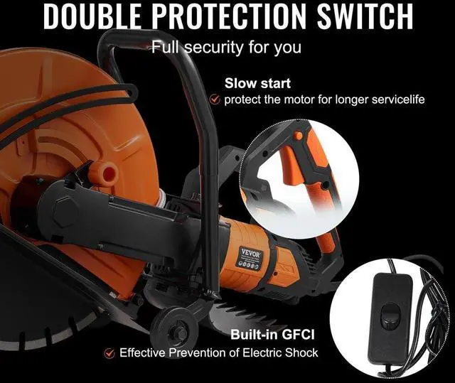 Alt view image 5 of 7 - VEVOR Electric Concrete Saw, 16 in, 3200 W 15 A Motor Circular Saw Cutter with Max. 6 in Adjustable Cutting Depth, Wet Disk Saw Cutter Includes Water Line, Pump and Blade, for Stone, Brick