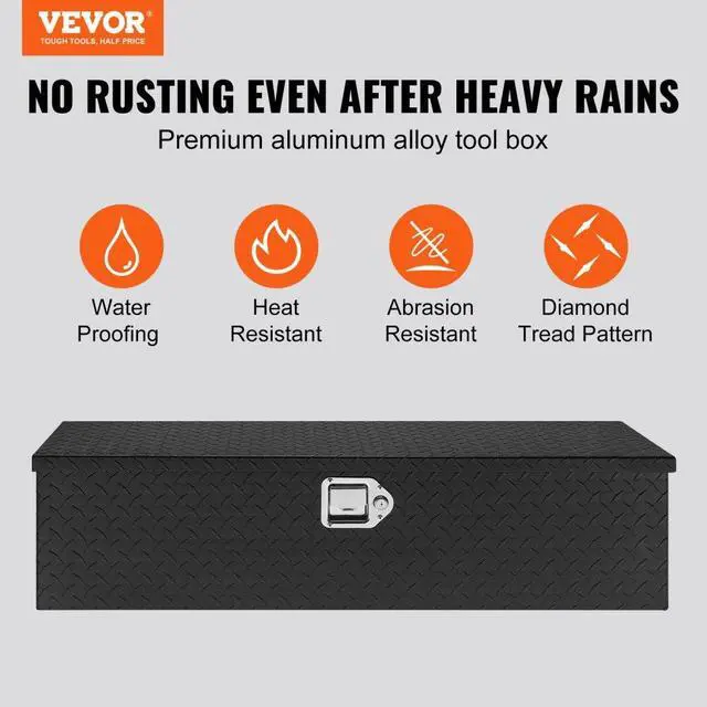 Alt view image 2 of 7 - VEVOR Heavy Duty Aluminum Truck Bed Tool Box, Diamond Plate Tool Box with Side Handle and Lock Keys, Storage Tool Box Chest Box Organizer for Pickup, Truck Bed, RV, Trailer, 39"x13"x10", Black