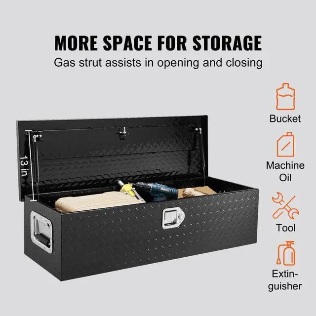 Alt view image 3 of 7 - VEVOR Heavy Duty Aluminum Truck Bed Tool Box, Diamond Plate Tool Box with Side Handle and Lock Keys, Storage Tool Box Chest Box Organizer for Pickup, Truck Bed, RV, Trailer, 39"x13"x10", Black