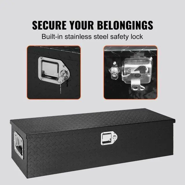 Alt view image 4 of 7 - VEVOR Heavy Duty Aluminum Truck Bed Tool Box, Diamond Plate Tool Box with Side Handle and Lock Keys, Storage Tool Box Chest Box Organizer for Pickup, Truck Bed, RV, Trailer, 39"x13"x10", Black