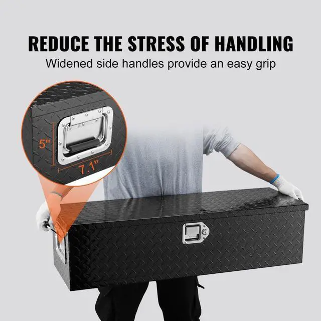 Alt view image 5 of 7 - VEVOR Heavy Duty Aluminum Truck Bed Tool Box, Diamond Plate Tool Box with Side Handle and Lock Keys, Storage Tool Box Chest Box Organizer for Pickup, Truck Bed, RV, Trailer, 39"x13"x10", Black