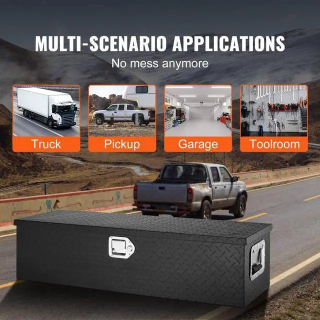 Alt view image 6 of 7 - VEVOR Heavy Duty Aluminum Truck Bed Tool Box, Diamond Plate Tool Box with Side Handle and Lock Keys, Storage Tool Box Chest Box Organizer for Pickup, Truck Bed, RV, Trailer, 39"x13"x10", Black