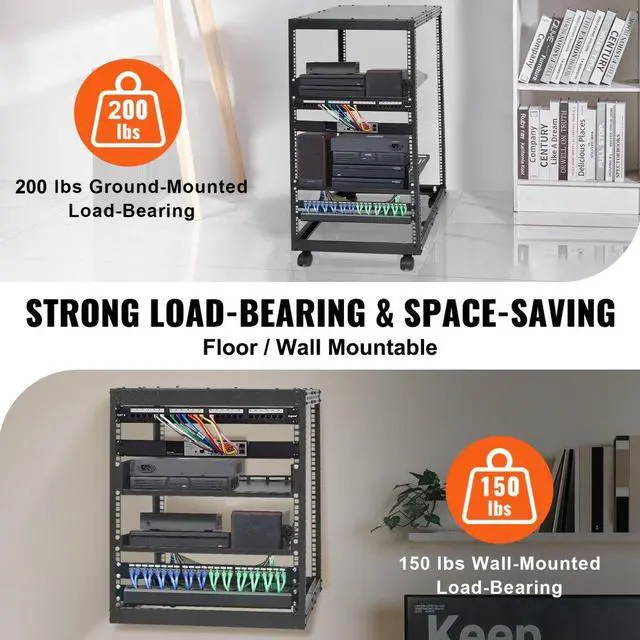 Alt view image 5 of 9 - Vevor 20U Open Frame Server Rack  23''-40'' Adjustable Depth  Free Standing Or Wall Mount Network Server Rack  4 Post Av Rack With Casters  Holds All Your Networking It Equipment Av Gear Router Modem