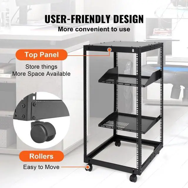Alt view image 7 of 9 - Vevor 20U Open Frame Server Rack  23''-40'' Adjustable Depth  Free Standing Or Wall Mount Network Server Rack  4 Post Av Rack With Casters  Holds All Your Networking It Equipment Av Gear Router Modem