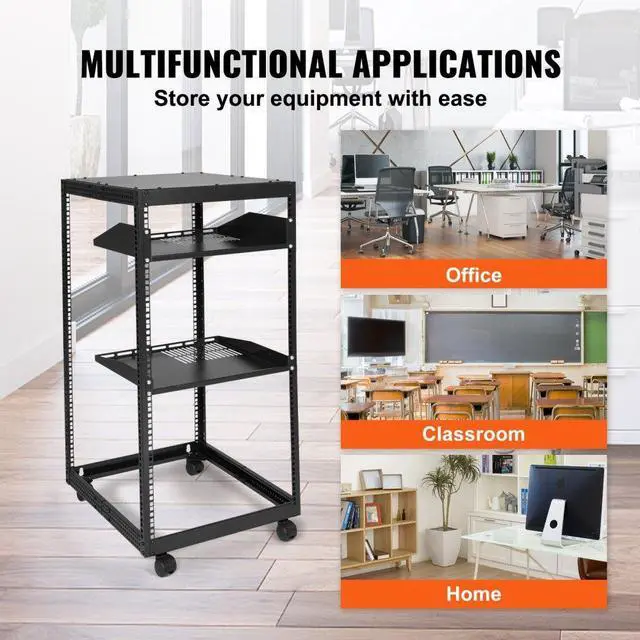Alt view image 8 of 9 - Vevor 20U Open Frame Server Rack  23''-40'' Adjustable Depth  Free Standing Or Wall Mount Network Server Rack  4 Post Av Rack With Casters  Holds All Your Networking It Equipment Av Gear Router Modem