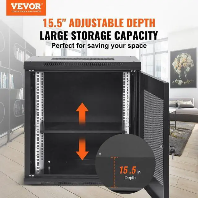 Alt view image 2 of 8 - VEVOR 12U Wall Mount Network Server Cabinet, 15.5'' Deep, Server Rack Cabinet Enclosure, 200 lbs Max. Ground-mounted Load Capacity, with Locking Door Side Panels, for IT Equipment, A/V Devices