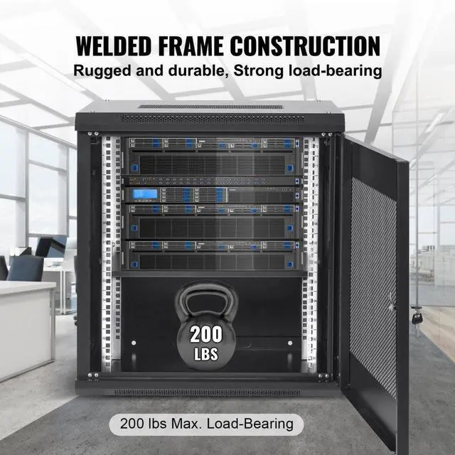 Alt view image 5 of 8 - VEVOR 12U Wall Mount Network Server Cabinet, 15.5'' Deep, Server Rack Cabinet Enclosure, 200 lbs Max. Ground-mounted Load Capacity, with Locking Door Side Panels, for IT Equipment, A/V Devices
