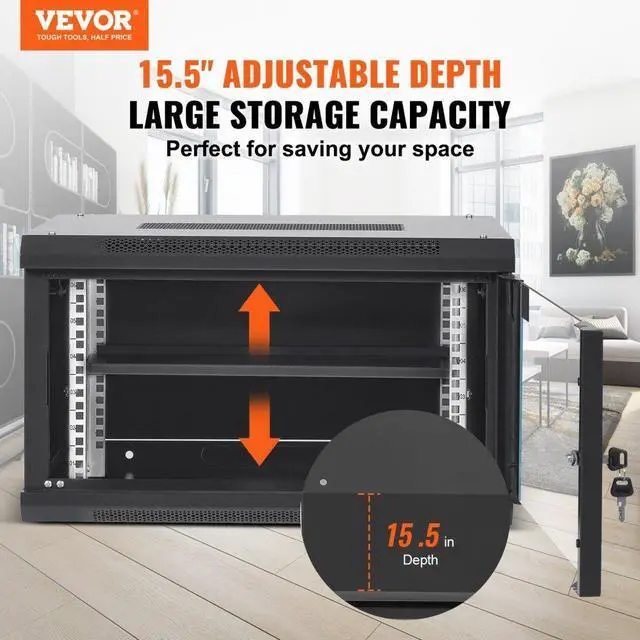Alt view image 2 of 8 - VEVOR 6U Wall Mount Network Server Cabinet, 15.5'' Deep, Server Rack Cabinet Enclosure, 200 lbs Max. Ground-mounted Load Capacity, with Locking Glass Door Side Panels, for IT Equipment, A/V Devices