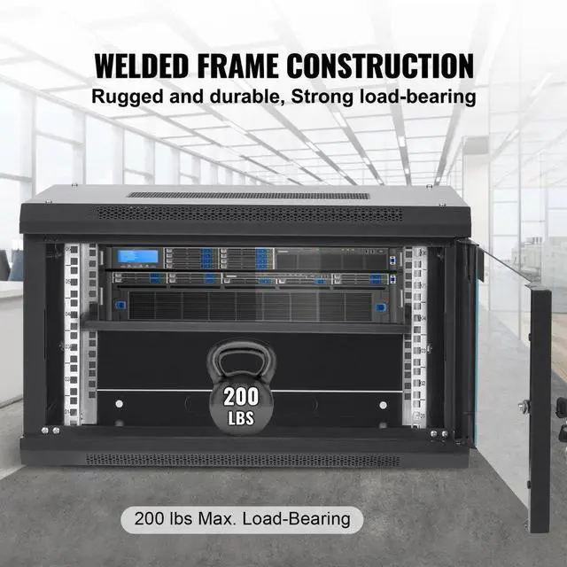 Alt view image 5 of 8 - VEVOR 6U Wall Mount Network Server Cabinet, 15.5'' Deep, Server Rack Cabinet Enclosure, 200 lbs Max. Ground-mounted Load Capacity, with Locking Glass Door Side Panels, for IT Equipment, A/V Devices