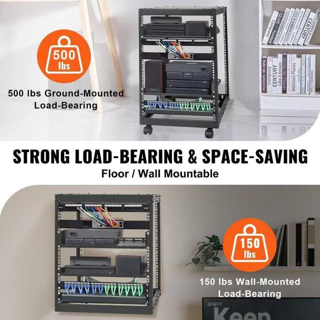 Alt view image 5 of 9 - Vevor 15U Open Frame Server Rack  23''-40'' Adjustable Depth  Free Standing Or Wall Mount Network Server Rack  4 Post Av Rack With Casters  Holds All Your Networking It Equipment Av Gear Router Modem