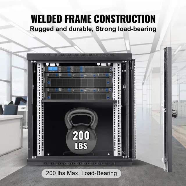 Alt view image 5 of 10 - VEVOR 9U Wall Mount Network Server Cabinet, 15.5'' Deep, Server Rack Cabinet Enclosure, 200 lbs Max. Ground-mounted Load Capacity, with Locking Glass Door Side Panels, for IT Equipment, A/V Devices