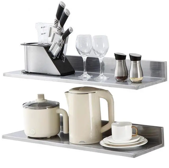 Main image of VEVOR 8.6" x 30" Stainless Steel Shelf, Wall Mounted Floating Shelving with Backsplash, 44 lbs Load Capacity Commercial Shelves, Heavy Duty Storage Rack for Restaurant, Kitchen, Bar, Home, and Hotel