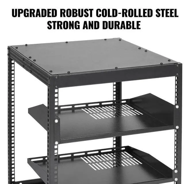 Alt view image 4 of 8 - VEVOR 12U Open Frame Server Rack, 15''-40'' Adjustable Depth, Free Standing or Wall Mount Network Server Rack, 4 Post AV Rack with Casters, Holds All Your Networking IT Equipment AV Gear Router Modem