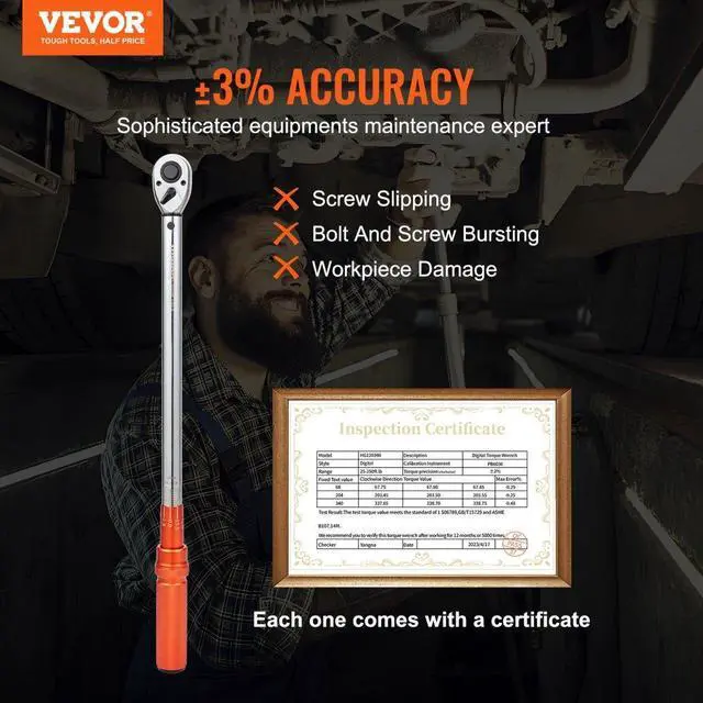 Alt view image 2 of 7 - VEVOR Torque Wrench, 1/2-inch Drive Click Torque Wrench 20-250ft.lb/34-340n.m, Dual-Direction Adjustable Torque Wrench Set, Mechanical Dual Range Scales Torque Wrench Kit with Adapters Extension Rod