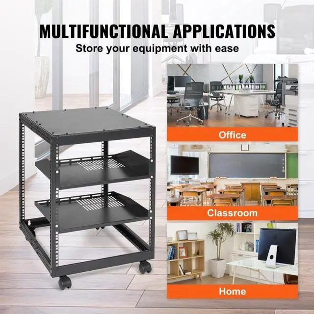Alt view image 6 of 8 - VEVOR 12U Open Frame Server Rack, 15''-40'' Adjustable Depth, Free Standing or Wall Mount Network Server Rack, 4 Post AV Rack with Casters, Holds All Your Networking IT Equipment AV Gear Router Modem
