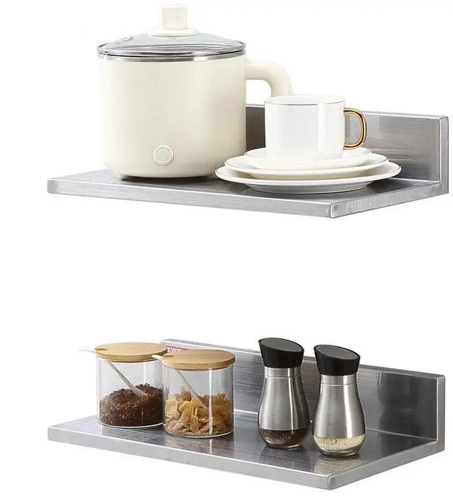 Main image of VEVOR 8.6" x 16" Stainless Steel Shelf, Wall Mounted Floating Shelving with Backsplash, 44 lbs Load Capacity Commercial Shelves, Heavy Duty Storage Rack for Restaurant, Kitchen, Bar, Home, and Hotel