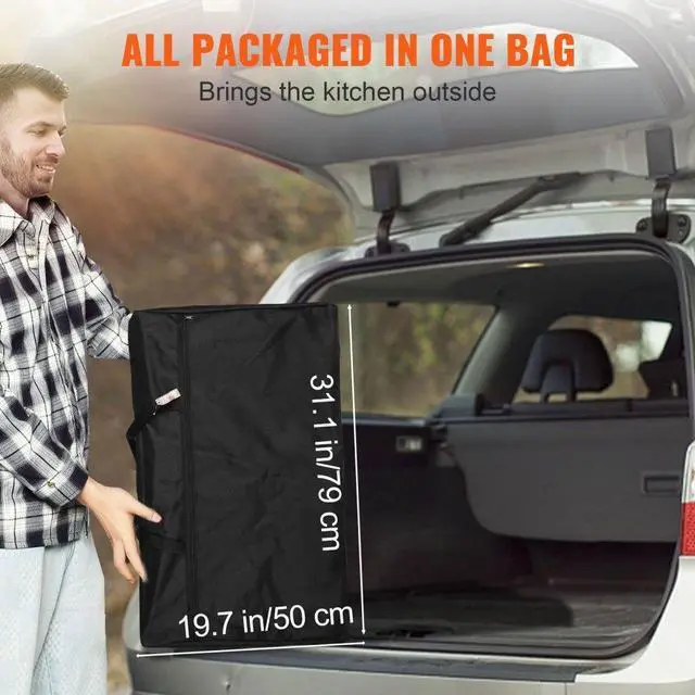 Alt view image 6 of 7 - VEVOR Camping Kitchen Table, Folding Outdoor Cooking Table with Storage Carrying Bag, Aluminum Cook Station 1 Cupboard & Detachable Windscreen, Quick Set-up for Picnics, BBQ, RV Traveling, Black