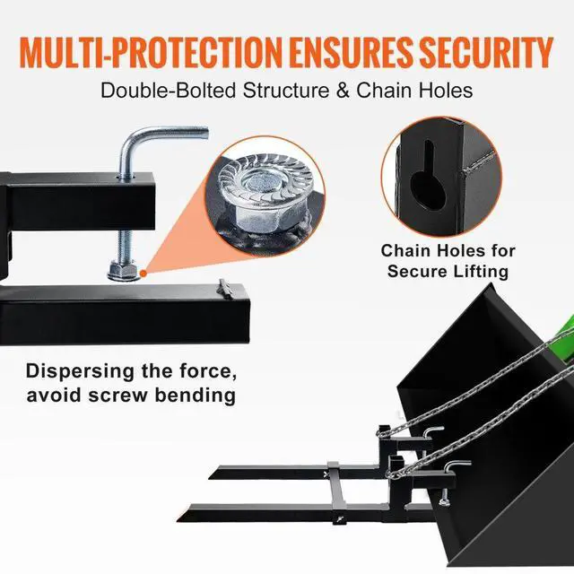 Alt view image 5 of 14 - VEVOR Pallet Forks, 2000 lbs Clamp on Pallet Forks, 43" Total Length Tractor Bucket Forks with Adjustable Stabilizer bar, Heavy Duty Pallet Forks for Tractor Attachments, Skid Steer, Loader Bucket